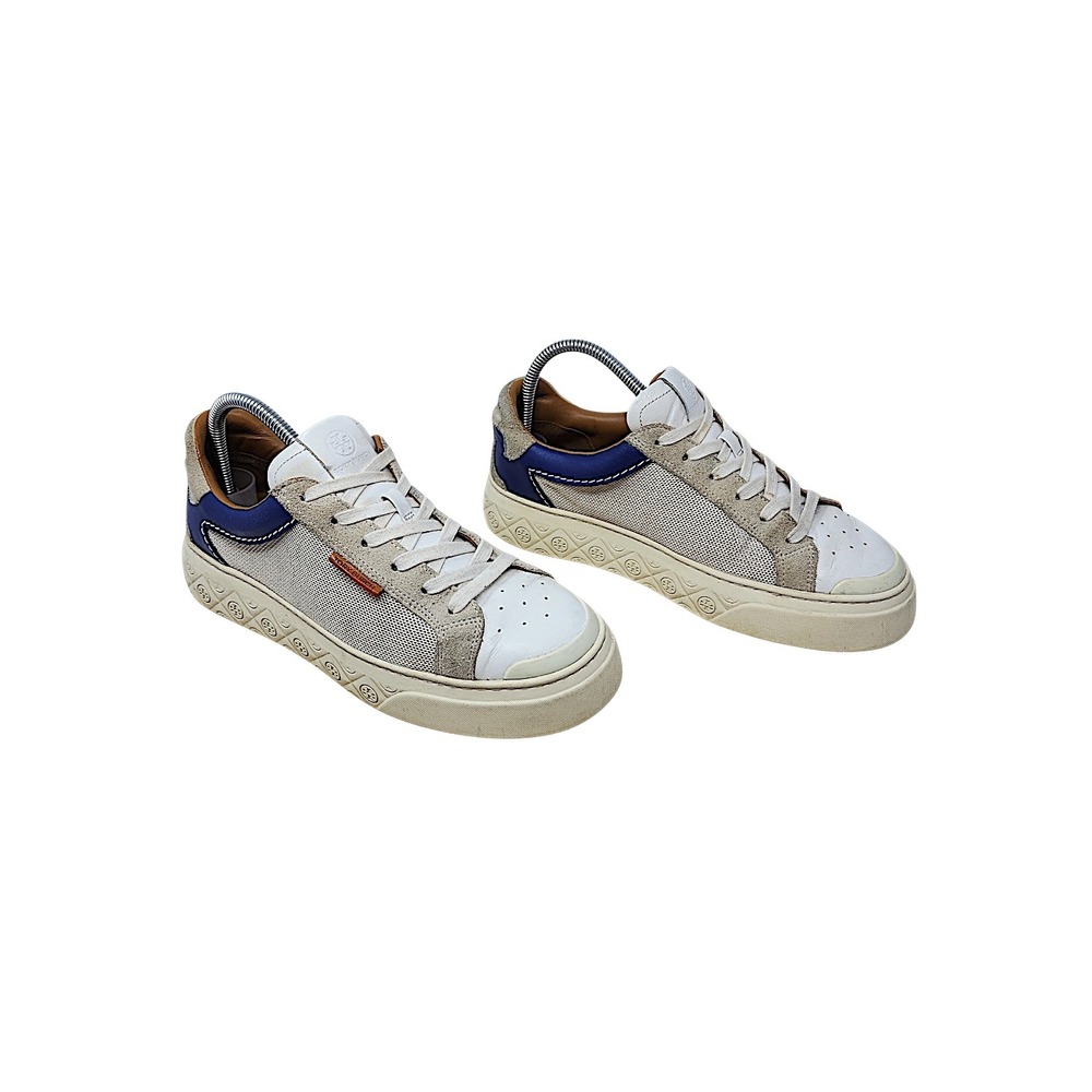 Tory Burch Ladybug Sneakers 9 M Womens Cream Blue Platform Mesh‎ Leather Suede